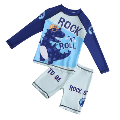 Boys Swimsuit 2 to 12 Years Split Long Sleeve Swimwear Sunscreen Water Suit Quick Drying Top+Shorts Hot Spring Summer Bath Suits