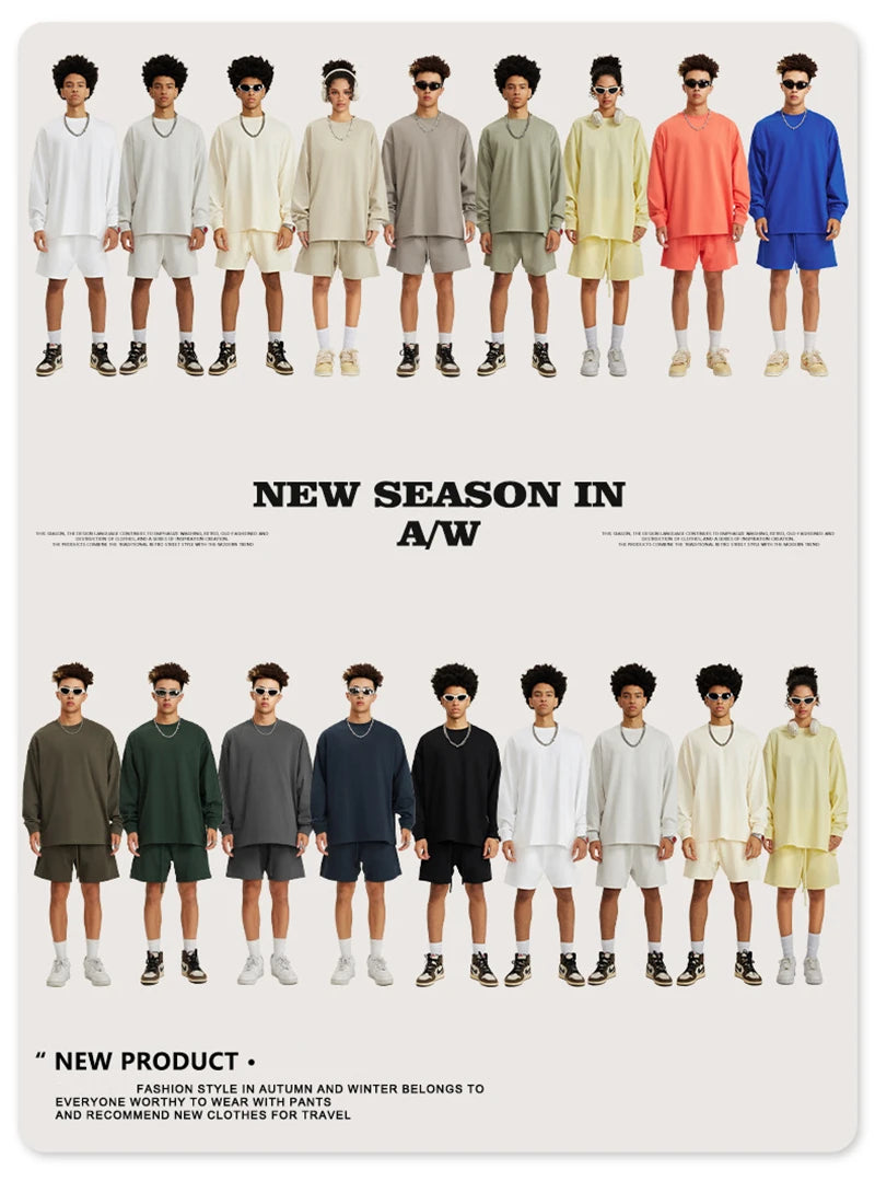 ZODF NEW Autumn Men's Solid Full Sleeve T Shirts Unisex Loose Oversized Casual 305GSM Cotton Basic T-Shirt Brand TEE HY0209