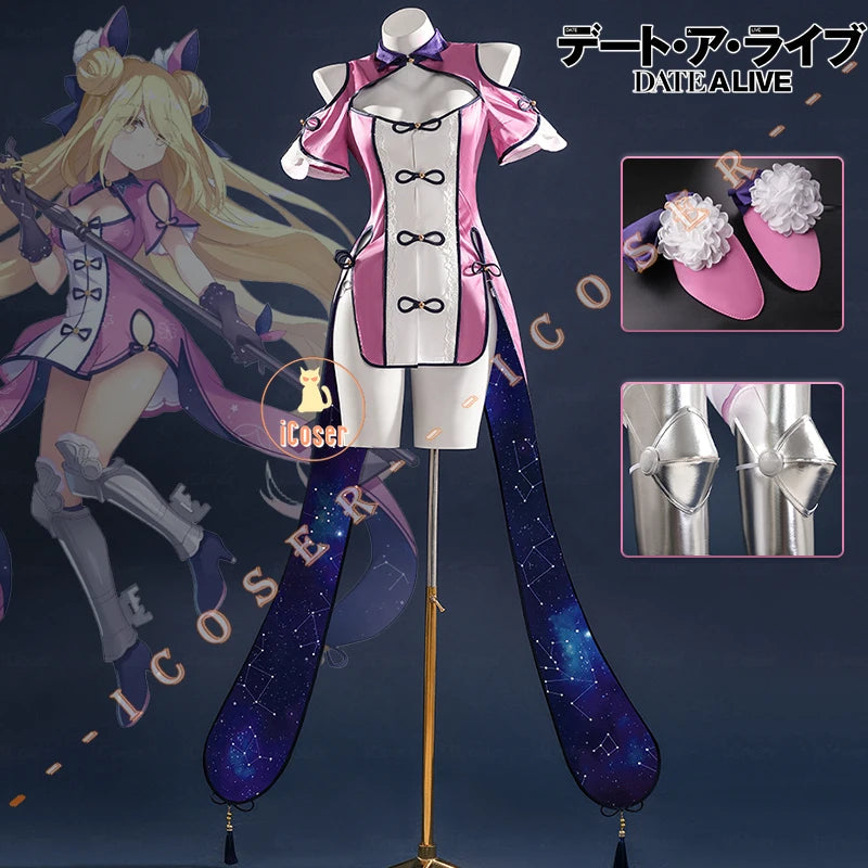 Anime Date A Live Mukuro Hoshimiya Cosplay Costume Dress Spirit Form Outfit Lilac White Astral Qipao Halloween for Women Girls