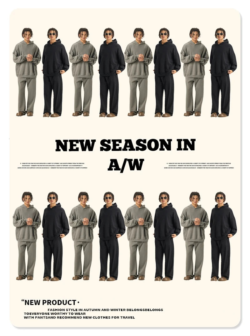 ZODF Retro High Street 420gsm Cotton Straight Pants For Man Unisex Loose Fit Distressed Sport Trousers Sweatpants HY0051