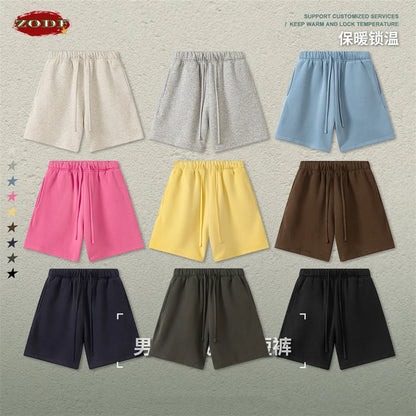 ZODF Trendy 2025 Autumn Winter Men Warm Soft Fleece Shorts Unisex Casual Hip Hop 345gsm Solid Shorts Brand Bottoms HY1173