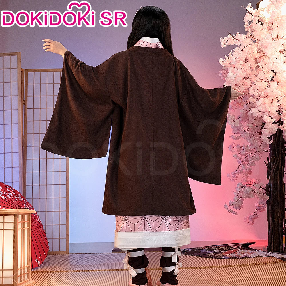 IN STOCK Kamadoo Nezukoo Cosplay Costume Anime DokiDoki-SR Women Pink Kimono Nezukoo Halloween Cosplay Wig Props