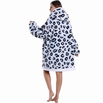 Leopard Winter Women Thicken Warm Hoodie Blanket Pink Blue Oversize Large Pocket Couple Loose Sweatshirts Mens Graphic Hoodies