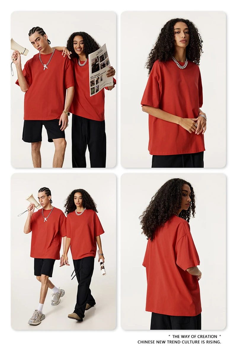 ZODF New 2025 Spring Summer 235gsm Solid Cotton T-Shirts For Men Women Unisex Loose Basic T Shirt Tees Brand Tops HY0970