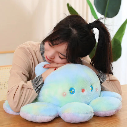 Kawaii Plush Flip Rainbow Cosplay Bunny Octopus Plush Toy Double Side Reversable Rabbit Plushie Peluche Doll  Cuddly Doll