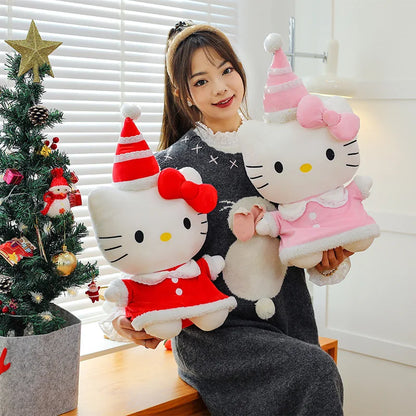 New Sanrio Hallo Kitty Plush Toy Doll Pillow Christmas Kt Cat Plush Toy Cute Hat Kitty Doll Katie Cat Pillow Girl Holiday Gifts