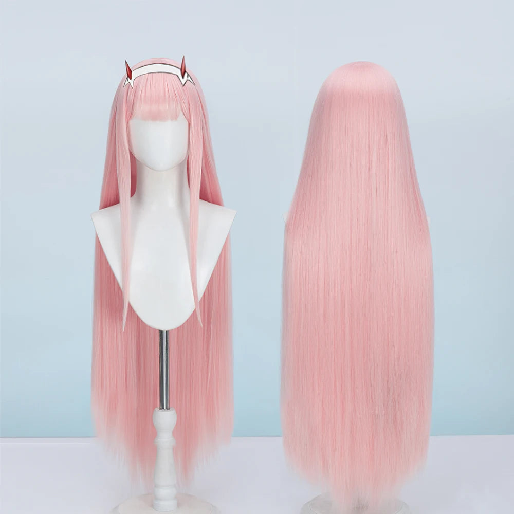 IN STOCK Zeroo Twoo Wig Anime DokiDoki Women Cute Pink Long Wig Zeroo Twoo Cosplay Wig Headdress