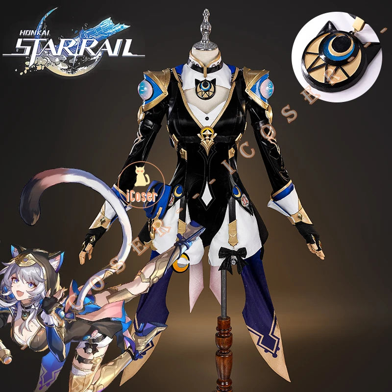 Honkai Star Rail Cipher Cosplay Costume Wig Uniform Jumpsuit Cifera Headwear Tail Halloween Party for Women Girl Carnival iCoser