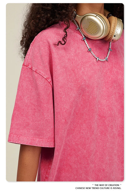 ZODF New Summer Men Washed Batik Cotton T Shirts Unisex American Retro High Street 270gsm Short Sleeve Tees Streetwear HY0489