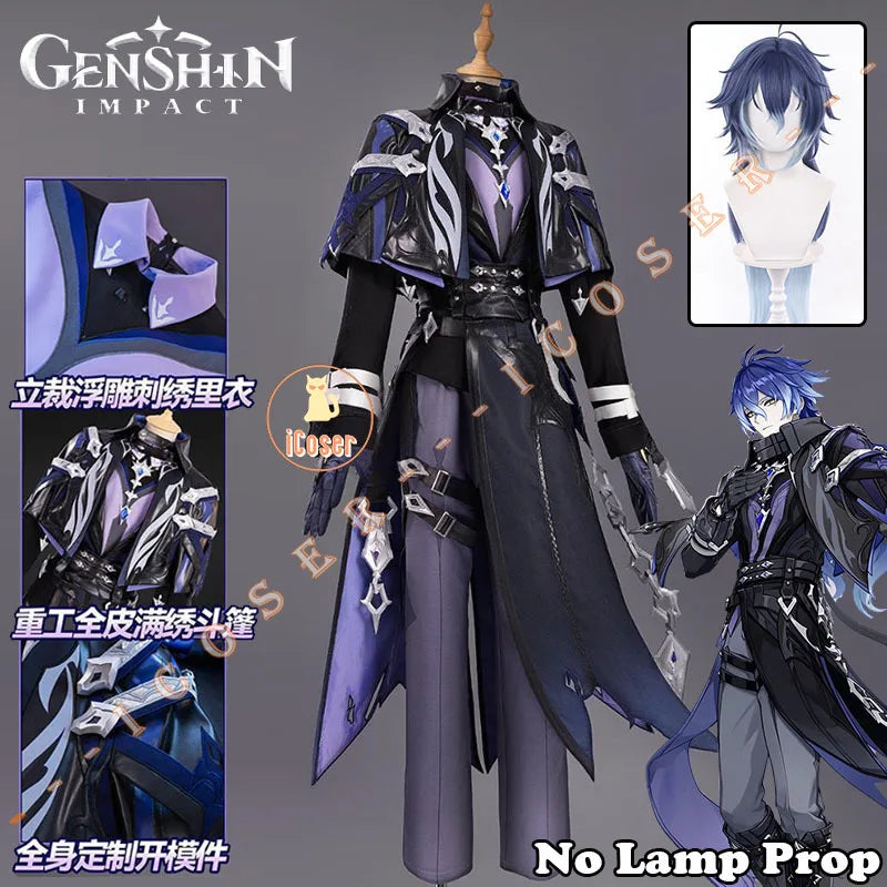 Genshin Impact Kyryll Chudomirovich Flins Cosplay Costume Wig Uniform Cloak Carnival Halloween Party for Women Men Props iCoser