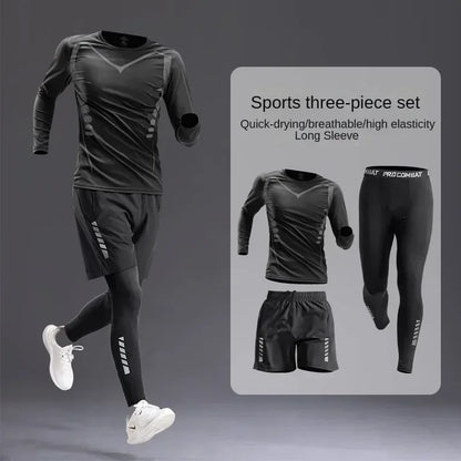 Men’s Sportswear Suit 1-5pcs – All-Season Running Cycling & Fitness Quick-Dry Track Set - 3pcs set B / S