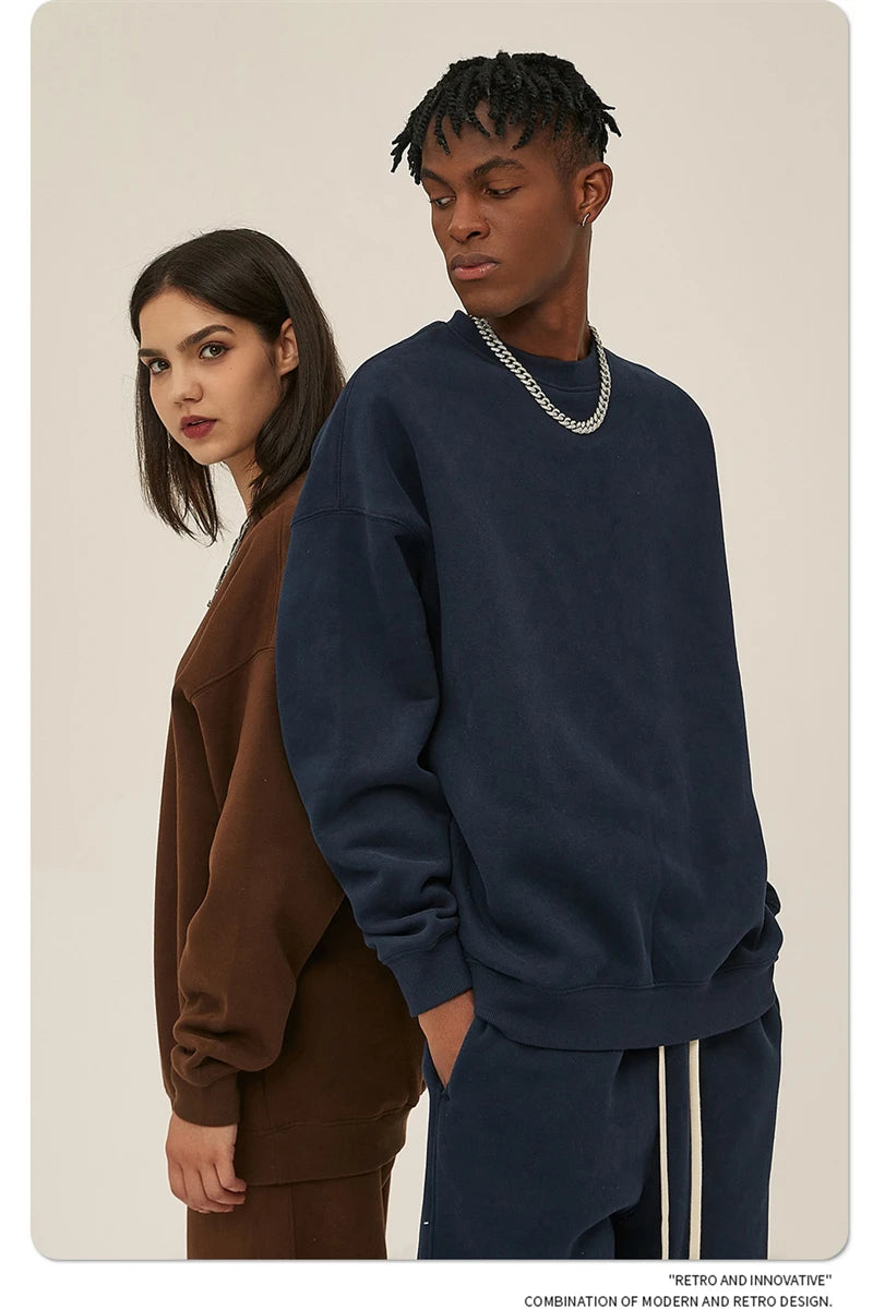 ZODF New 2025 Winter 350gsm Fleece Sweatshirts For Men Unisex Casual Loose Basic Solid O-Neck Thick Warm Pullovers HY0635