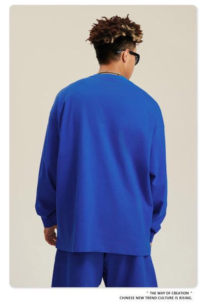 ZODF NEW Autumn Men's Solid Full Sleeve T Shirts Unisex Loose Oversized Casual 305GSM Cotton Basic T-Shirt Brand TEE HY0209