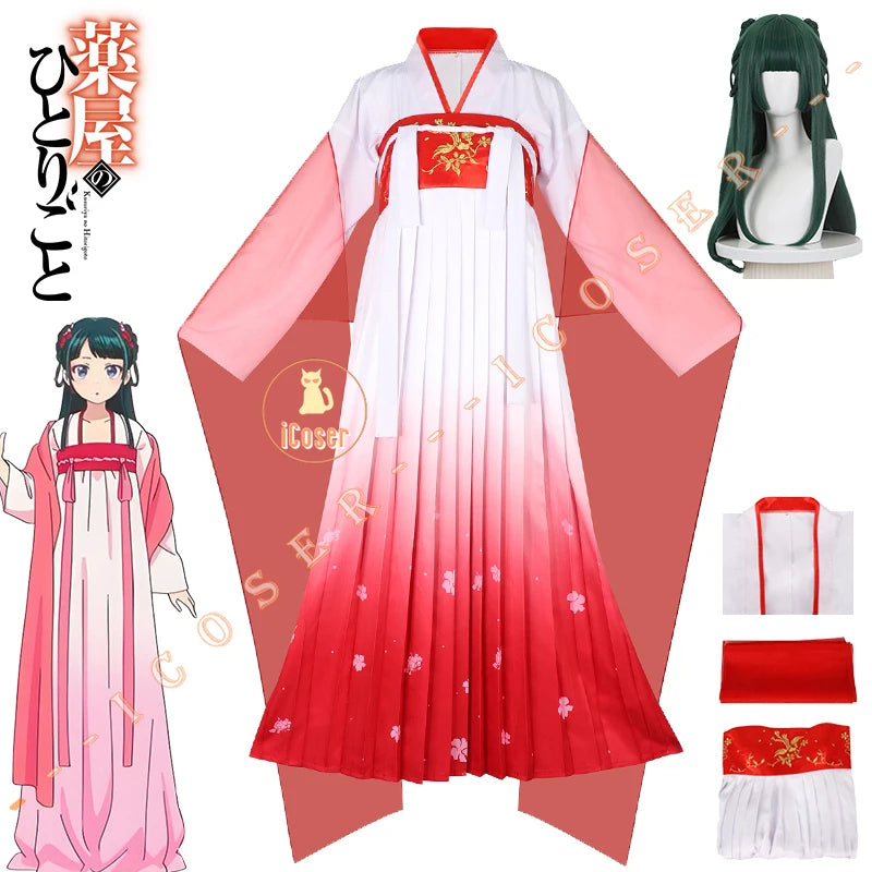 Anime The Apothecary Diaries Maomao Cosplay Costume Red Dress Kusuriya No Hitorigoto Season 2 Halloween Party for Women Girls