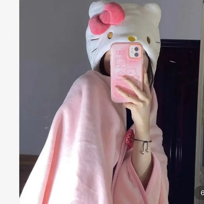Kt Cat Air Conditioning Blanket Hooded Cute Cloak Student Dormitory Office Blanket Home Furnishings Outward Travel Products Gift