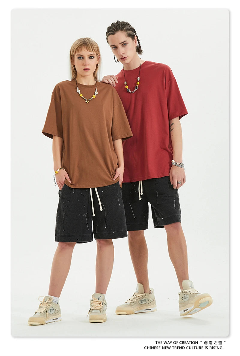 ZODF Trendy 2025 Men Basic Solid Cotton T-Shirts Unisex Male 190gsm Summer Loose Comfortable Soft Tees Shirt Streetwears HY0040