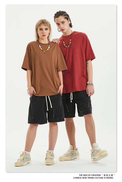 ZODF Trendy 2025 Men Basic Solid Cotton T-Shirts Unisex Male 190gsm Summer Loose Comfortable Soft Tees Shirt Streetwears HY0040