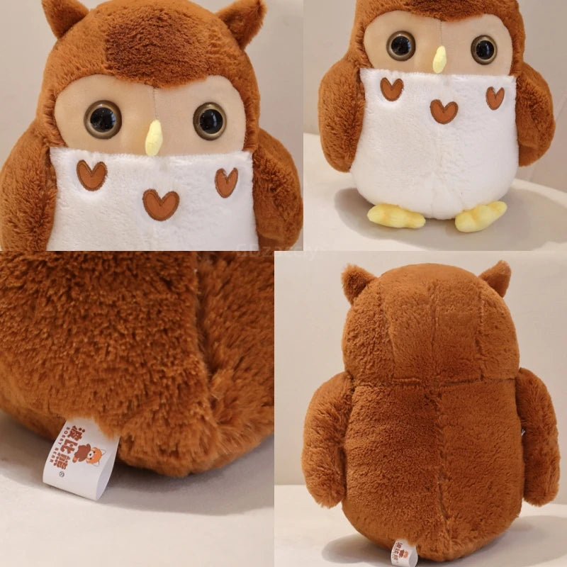 Couple Owl Plush Toy Stuffed Animals White Brown Vulture Plushie Round Ball Shape Nap Sleep Throw Pillow for Kids Birthday Gift