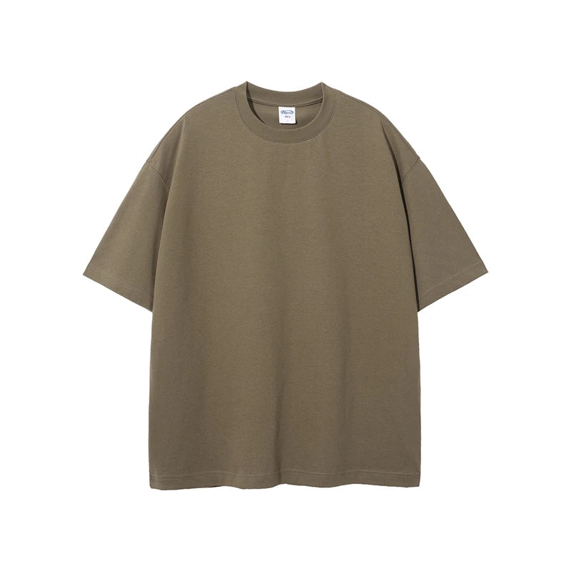 ZODF Summer Men 100% Cotton Solid Oversized Heavyweight 305gsm No-Shrink T-Shirt HY0165 - Brown / S / China Mainland