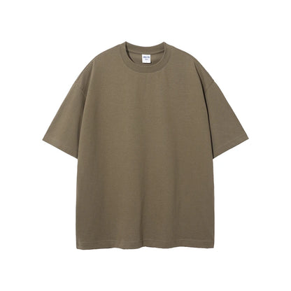 ZODF Summer Men 100% Cotton Solid Oversized Heavyweight 305gsm No-Shrink T-Shirt HY0165 - Brown / S / China Mainland