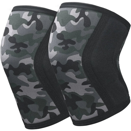 7mm Neoprene Knee Sleeves (Pair) Compression Brace for Weightlifting Squats Deadlifts & CrossFit Support - Camouflage