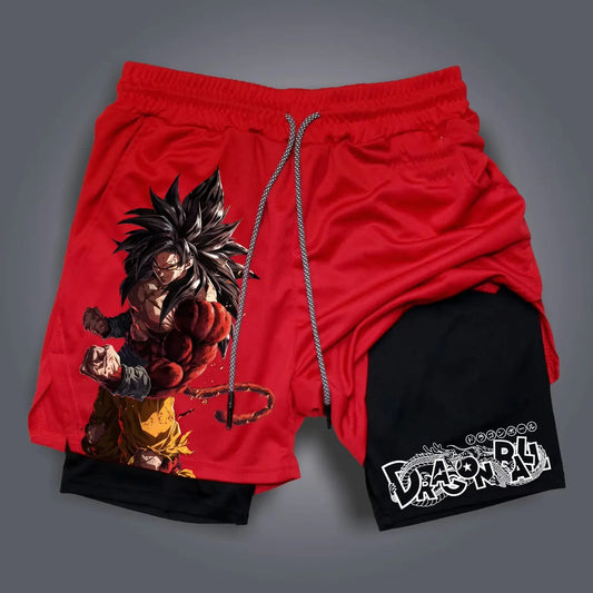 Dragon Ball Anime Men's Shorts Double Layer 2-in-1 Shorts Graphic Print Streetwear Summer Autumn Fitness Running Sports Pants