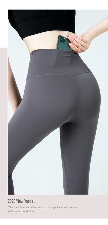 Naked Feel Yoga Leggings with Buttock Lifting and Hidden Waist Pockets – Women’s Gym Fitness Sportswear Tight