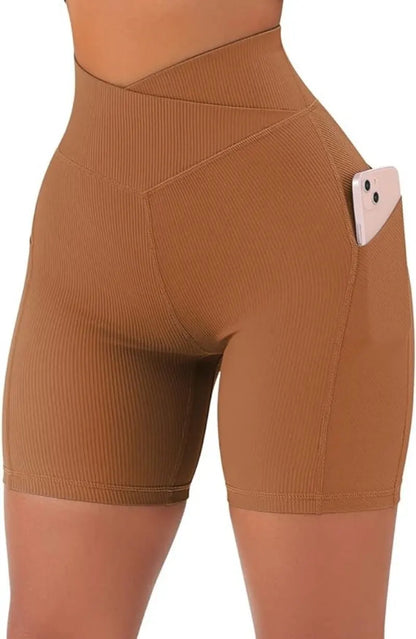 Women’s High Waist 5’’ Booty Biker Sports Shorts with Pockets for Cross Workout and Yoga