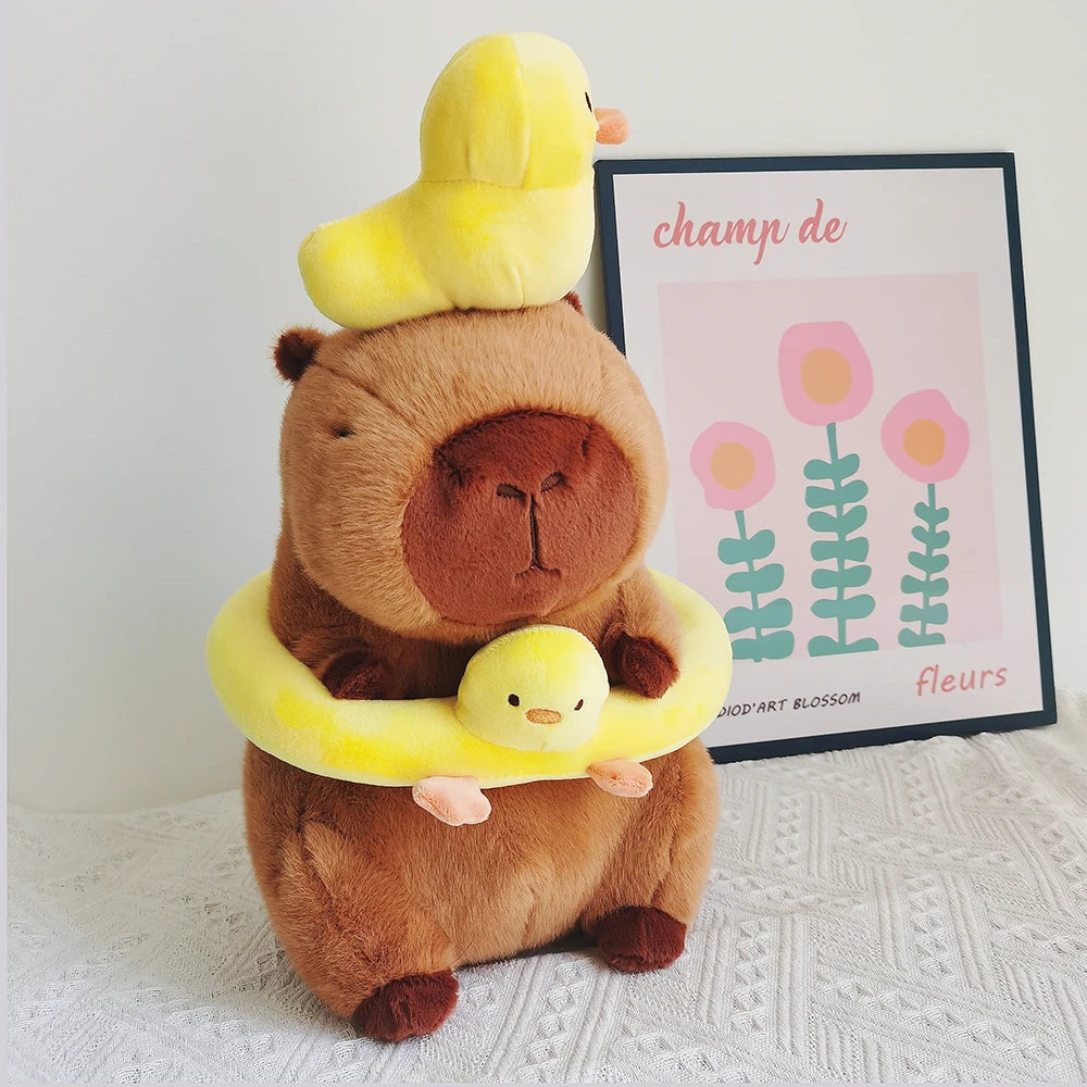 40-60cm Large Capybara Plush Toy Cute Capibara with Duck Swim Ring Kawaii Stuffed Animal Soft Toy Birthday Xmas Gift