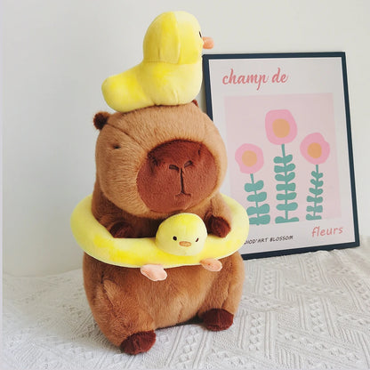 40-60cm Large Capybara Plush Toy Cute Capibara with Duck Swim Ring Kawaii Stuffed Animal Soft Toy Birthday Xmas Gift