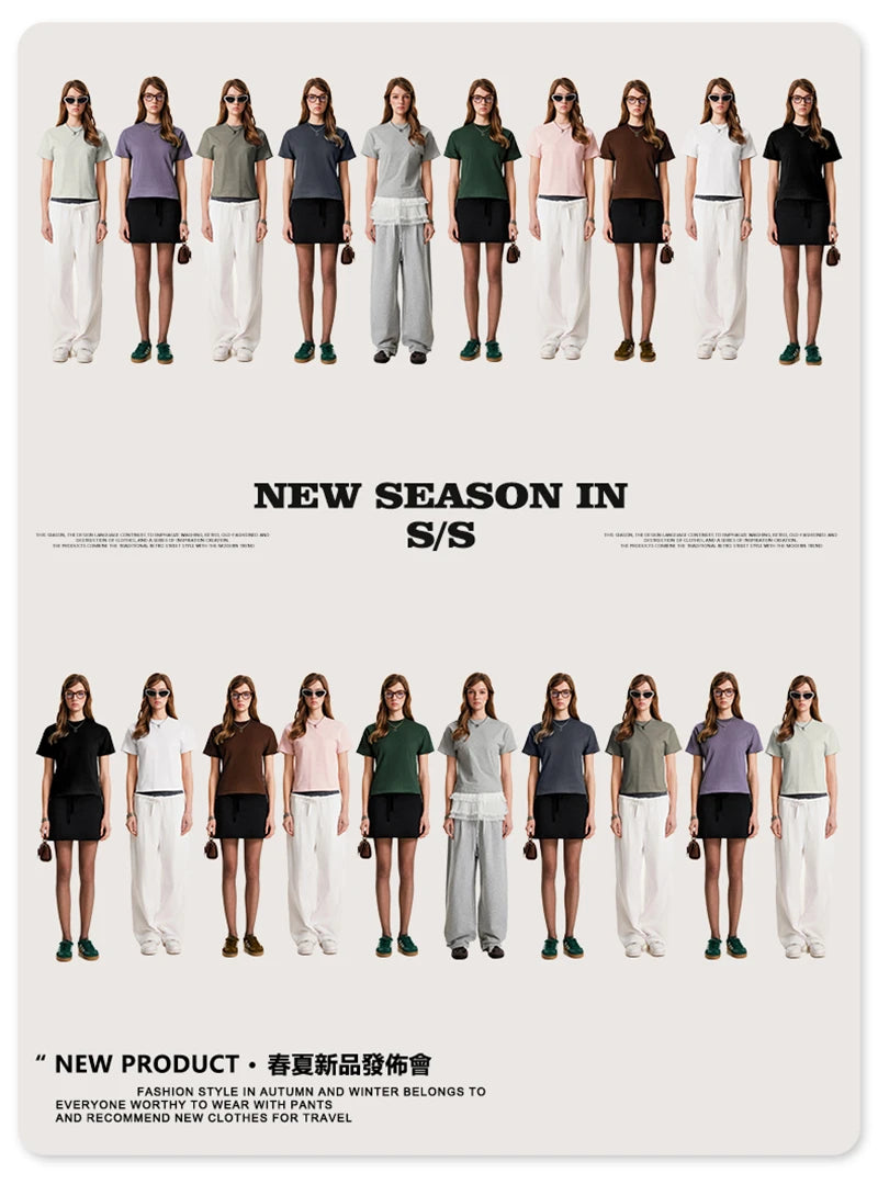 ZODF Women 2025 Summer 255gsm Cotton T-Shirts Hotsweet Girls Casual Solid Comfortable Sport T Shirt Brand Tops HY0978