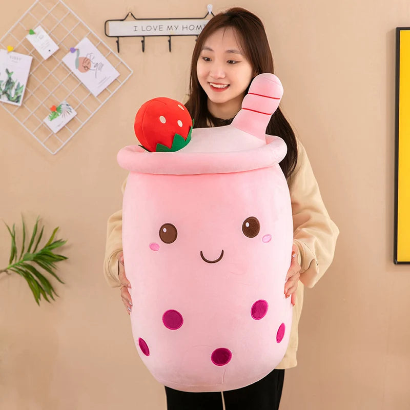 Bubble Tea Boba Plushie Kawaii Room Decor Plush Toy Stuffed Ice Cream Food Milk Tea Soft Hug Cushion Birthday Gift for Kids