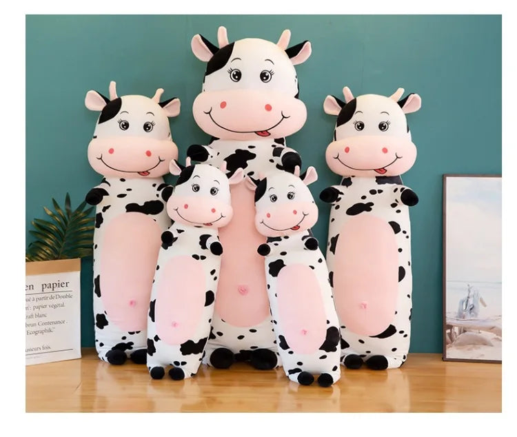 70cm-100cm Lovely Creative Milk Cow Plush Pillow Toys Soft Stuffed Cartoon Animal Cattle Doll Bedroom Sleeping Pillow Cushion