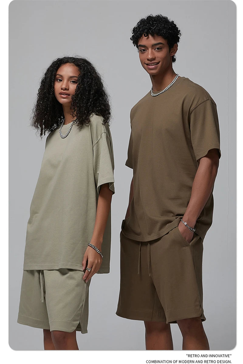 ZODF New Spring Summer Men 305gsm Cotton T Shirts Unisex Heavy Weight Oversized FG Noshrink Basic Solid T-Shirt Tees HY0165