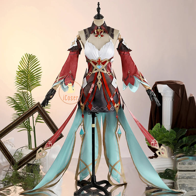 Genshin Impact Alice Cosplay Costume Wig Dress Uniform Headwear Carnival Halloween Party Women Girls Holiday Role Play Outfit