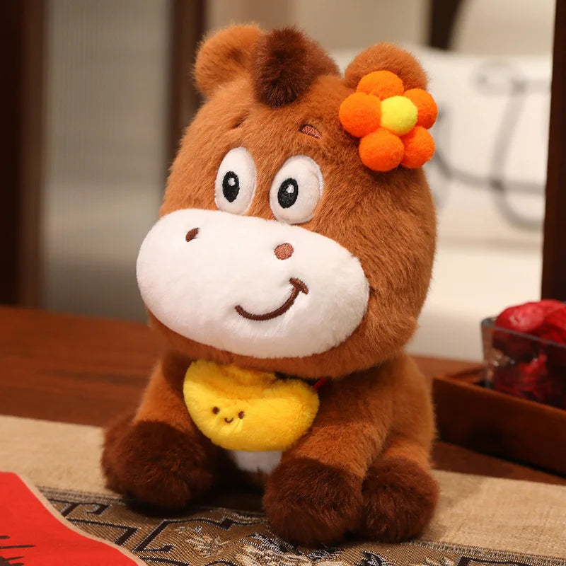 22cm Cartoon Cute Horse Plush Toy Sunflower Lion Dance Decorative Pony Plushies Soft Doll Kawaii Lunar New Year Gift