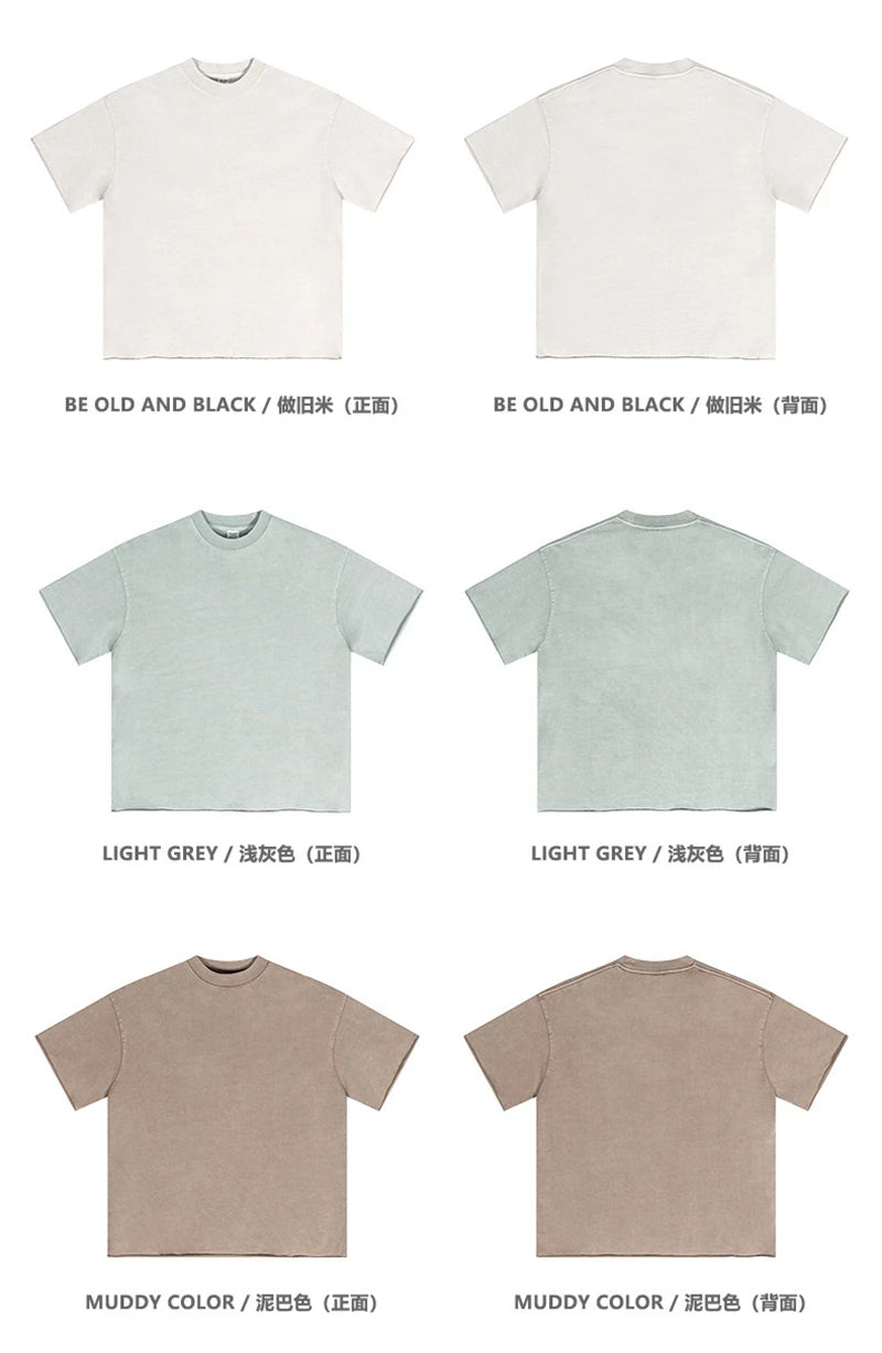 ZODF Retro 2024 Summer Men Washed Cotton T-Shirts  Unisex Women 310gsm Distressed Hem Loose Edge T Shirt Brand Tees HY0808