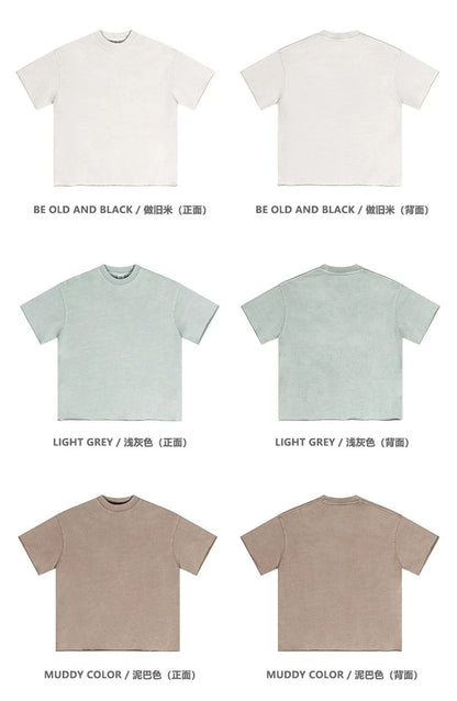 ZODF Retro 2024 Summer Men Washed Cotton T-Shirts  Unisex Women 310gsm Distressed Hem Loose Edge T Shirt Brand Tees HY0808