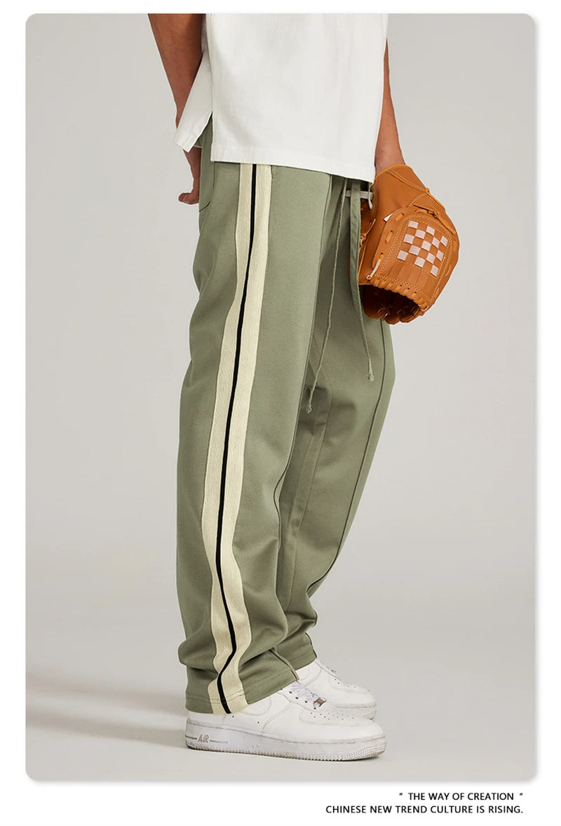 ZODF Spring Summer 275GSM Basic Side Webbing Trousers For Men Unisex American Retro Casual Sports Straight Pants HY0540