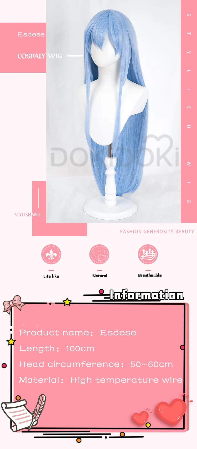 IN STOCK Esdeath Wig Anime Akame ga KILL! Cosplay DokiDoki Esdeath Women Blue Long Hair Heat Resistant Synthetic  Akame ga KILL!