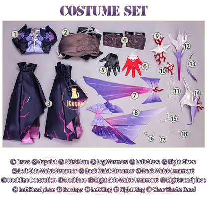 Honkai Star Rail Hysilens Cosplay Costume Wig Dress Earrings Headwear Rings Metal Accessories Halloween Party Women Girls iCoser