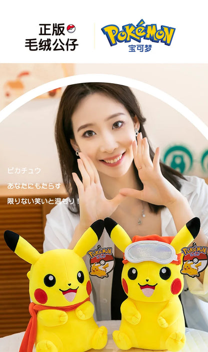 Pokemon Pikachu Plush Toys Anime Pokémon Plushie Dolls 25cm Kawaii Stuffed Pillow Skiing Pikachu Christmas Gifts for Childrens