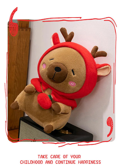 Plush Reindeer Capybara Transforming Stuffed Animal Cute Deer Cavy Doll for Kids Birthday Xmas Gift Soft Toy Bear
