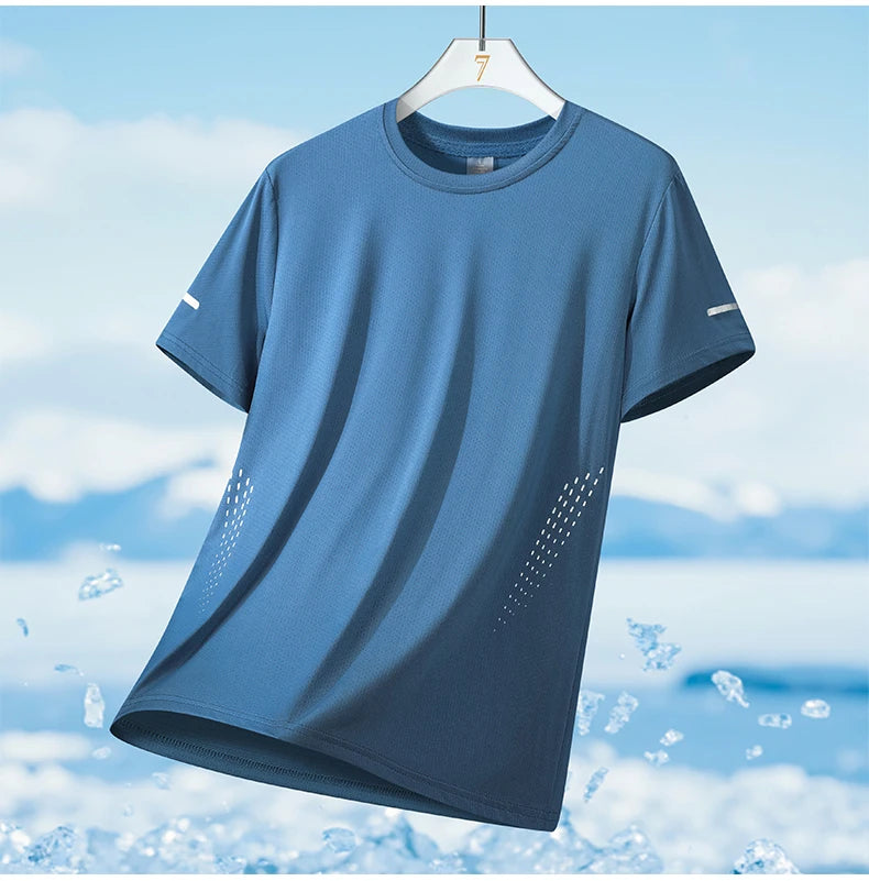 Chrlck Men’s Quick Drying Breathable Running T-Shirt Soft Elastic Outdoor Sports Shirt Summer
