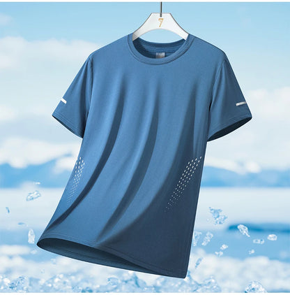 Chrlck Men’s Quick Drying Breathable Running T-Shirt Soft Elastic Outdoor Sports Shirt Summer