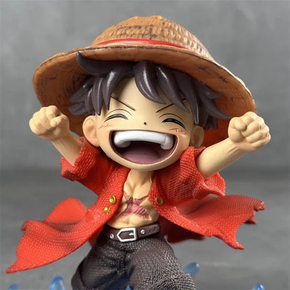 16cm One Piece Luffy Childhood Figure Shuiyue Style Laughing Expression Blue Water Effect Base PVC Anime Desk Decor Gift For Fan