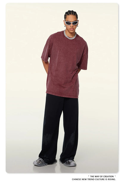 ZODF New Summer Men Washed Batik Cotton T Shirts Unisex American Retro High Street 270gsm Short Sleeve Tees Streetwear HY0489