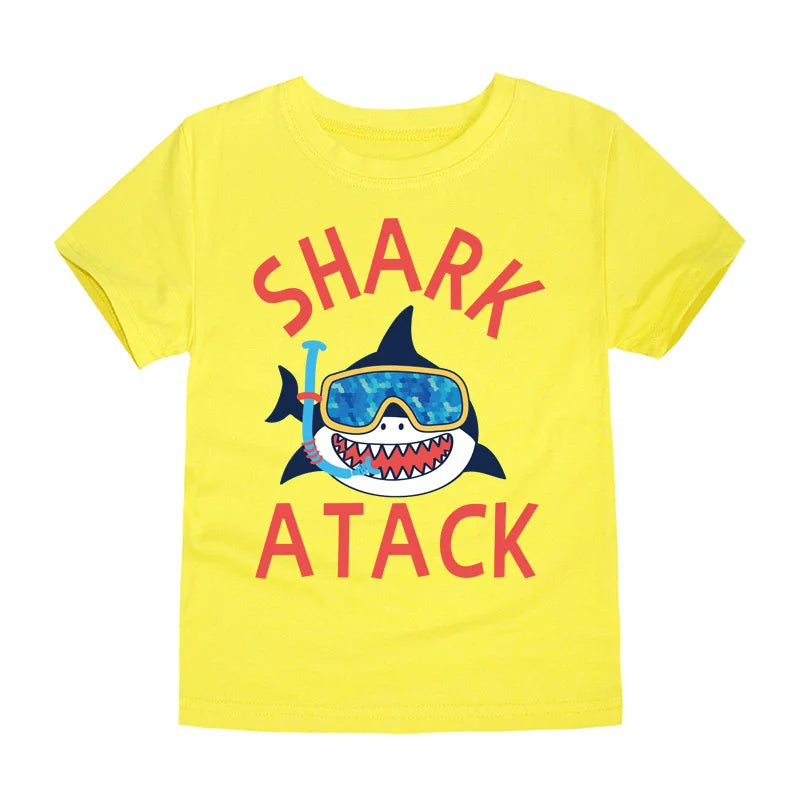 Boys Clothes Cotton Kids Toddlers 2 to 3 4 5 6 7 8 9 10 11 12 Years Dark Blue Shirt Short Shark Tops Designer Children Clothing
