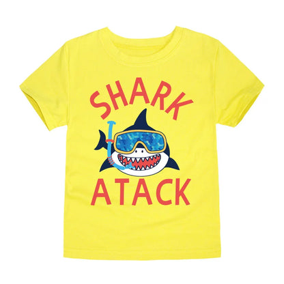 Boys Clothes Cotton Kids Toddlers 2 to 3 4 5 6 7 8 9 10 11 12 Years Dark Blue Shirt Short Shark Tops Designer Children Clothing