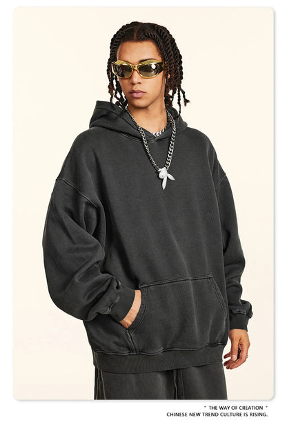 ZODF 2024 Winter Unisex Washed Fleece Hoodies 360gsm Warm Loose Retro Hooded Sweatshirts HY0870